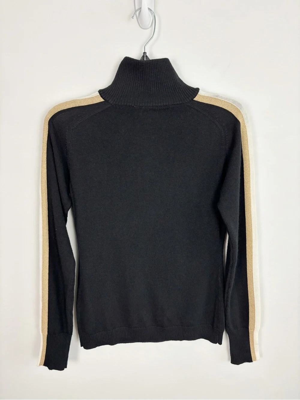 We Norwegians Geilo Metallic Striped Merino Wool Half-Zip Sweater Black Size S